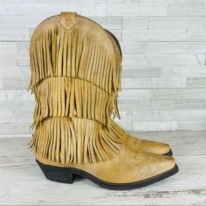 Dingo Camel Suede Fringe Cowboy Boots Size 9M EUC